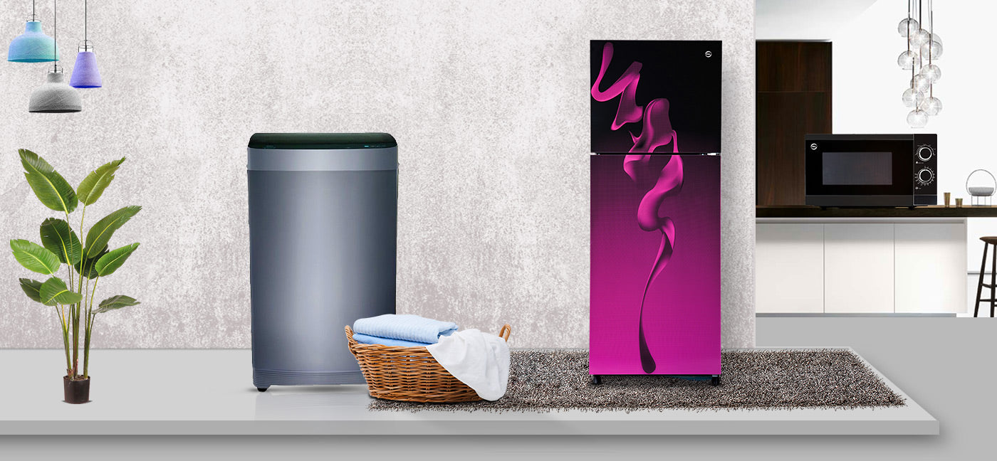 washing machine with refrigerator and oven